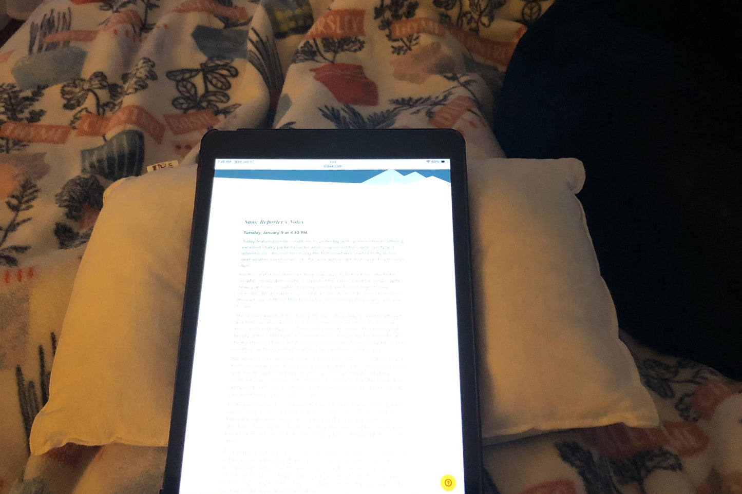 Using the baby pillow as a lap pillow in bed for a tablet