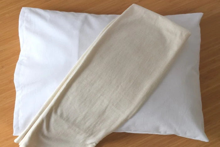 White and natural jersey knit flap style organic USA grown cotton pillowcases by A Little Pillow Company 100% USA made
